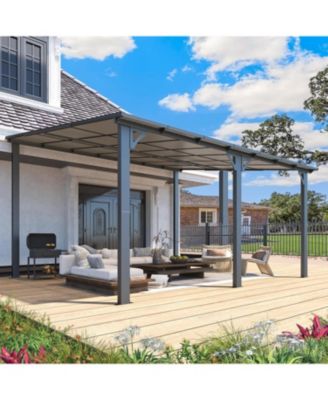 14'x12' Wall Gazebo Hardtop Roof Lean to Grill Shelter Heavy Duty Metal Awning