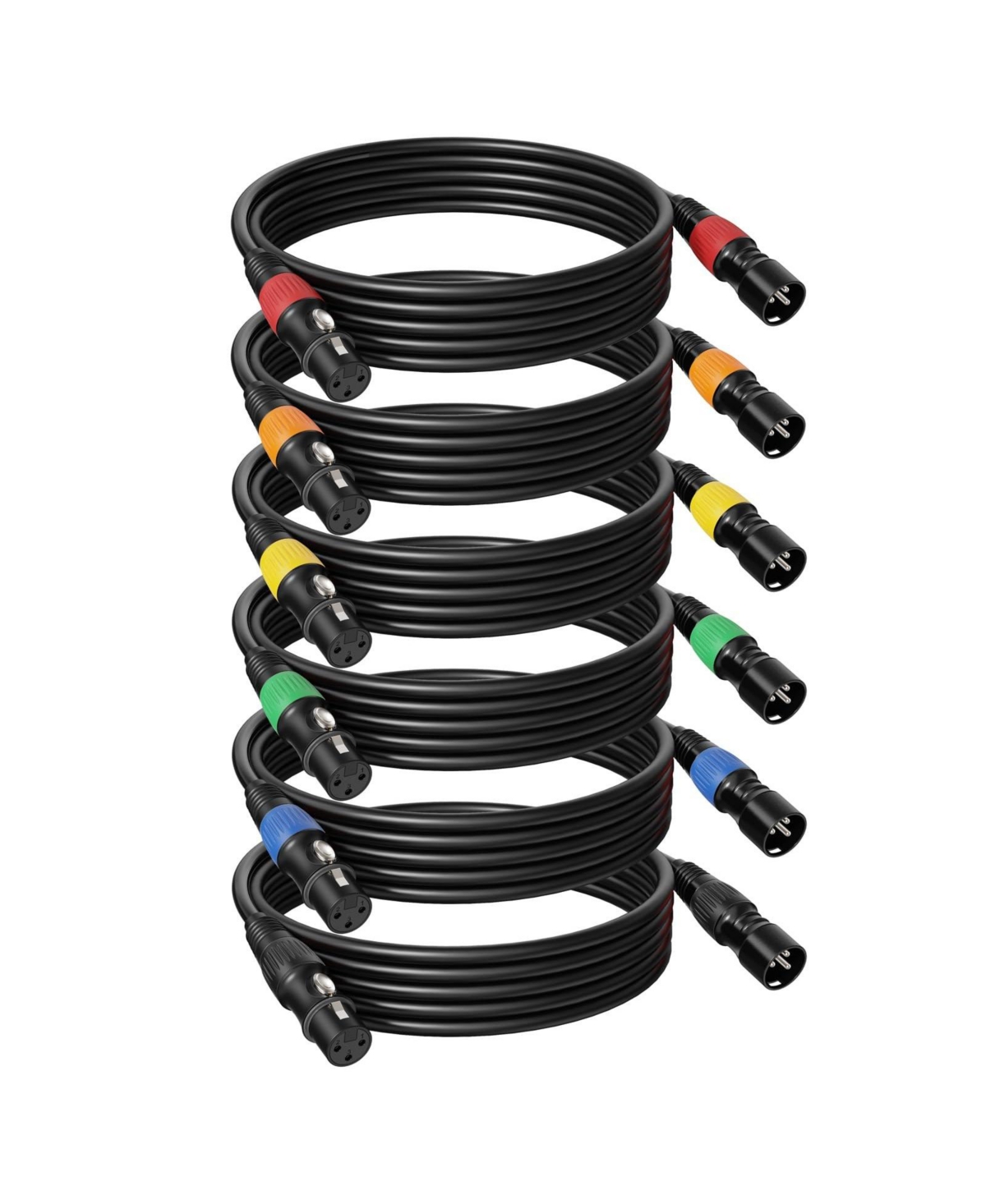 Lofree Color-Coded Xlr Microphone Cables Oxygen-Free Copper Conductors 25 ft., 6-Pack