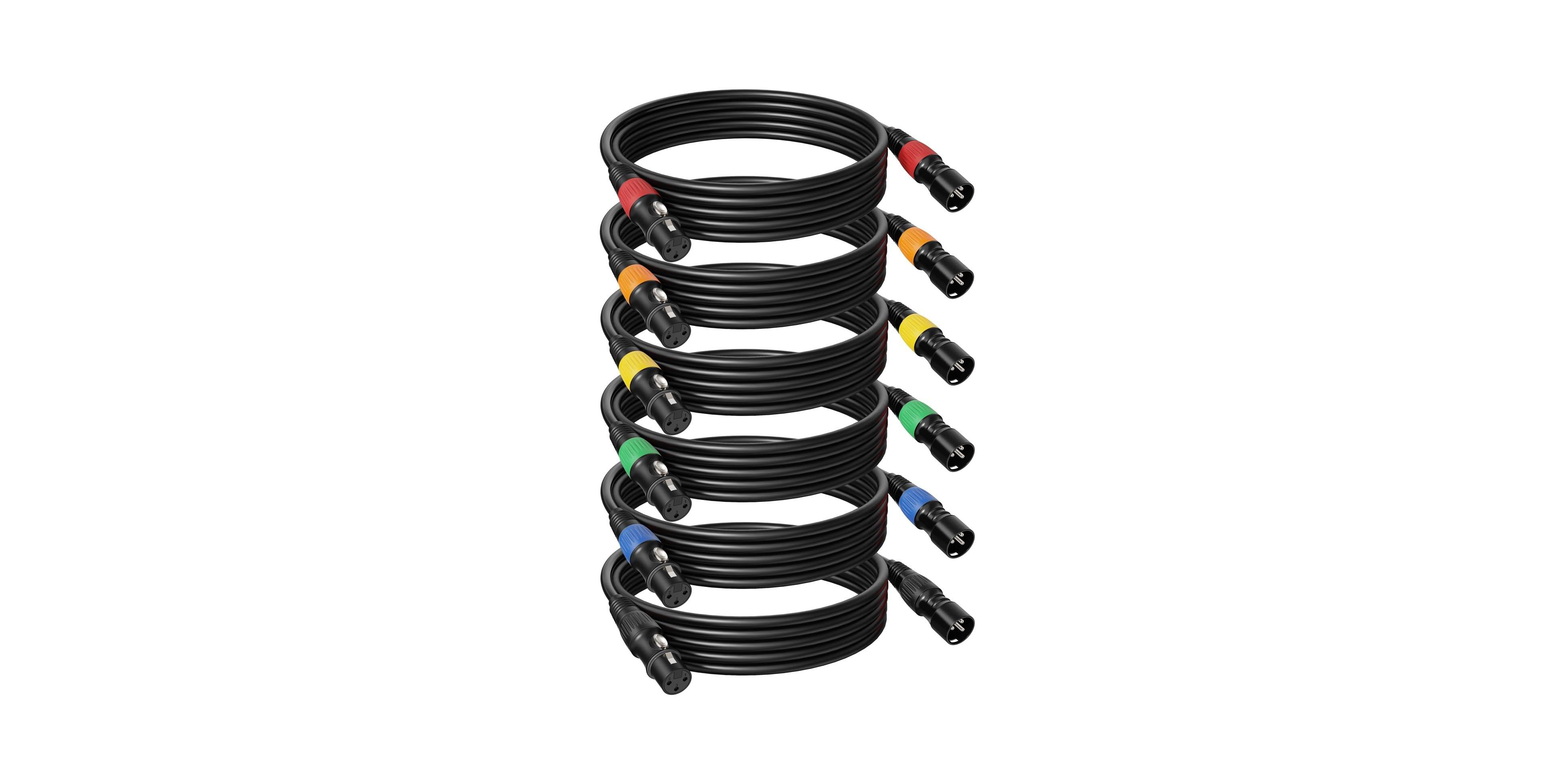 Lofree Color-Coded Xlr Microphone Cables Oxygen-Free Copper Conductors 25 ft., 6-Pack