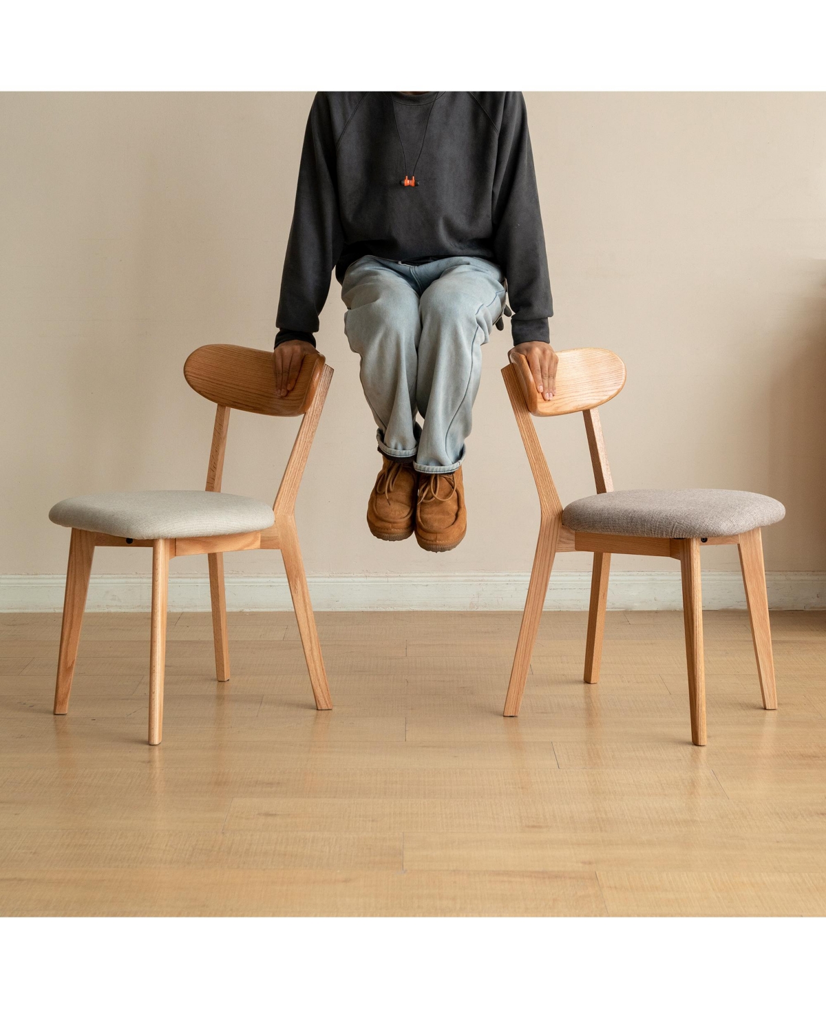 Flynama Set of 2 Natural Fas Grade Oak Upholstered Dining Chairs, Removable Washable Cushion