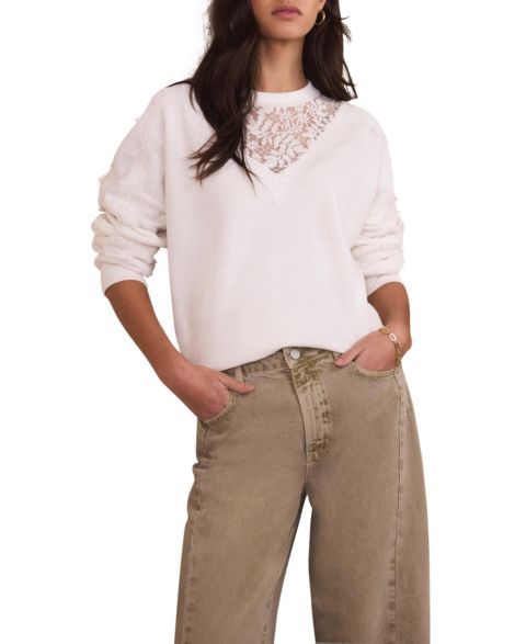 Женская толстовка Mint Velvet Broderie Lace Long-Sleeve Sweatshirt, цвет: Слоновая кость