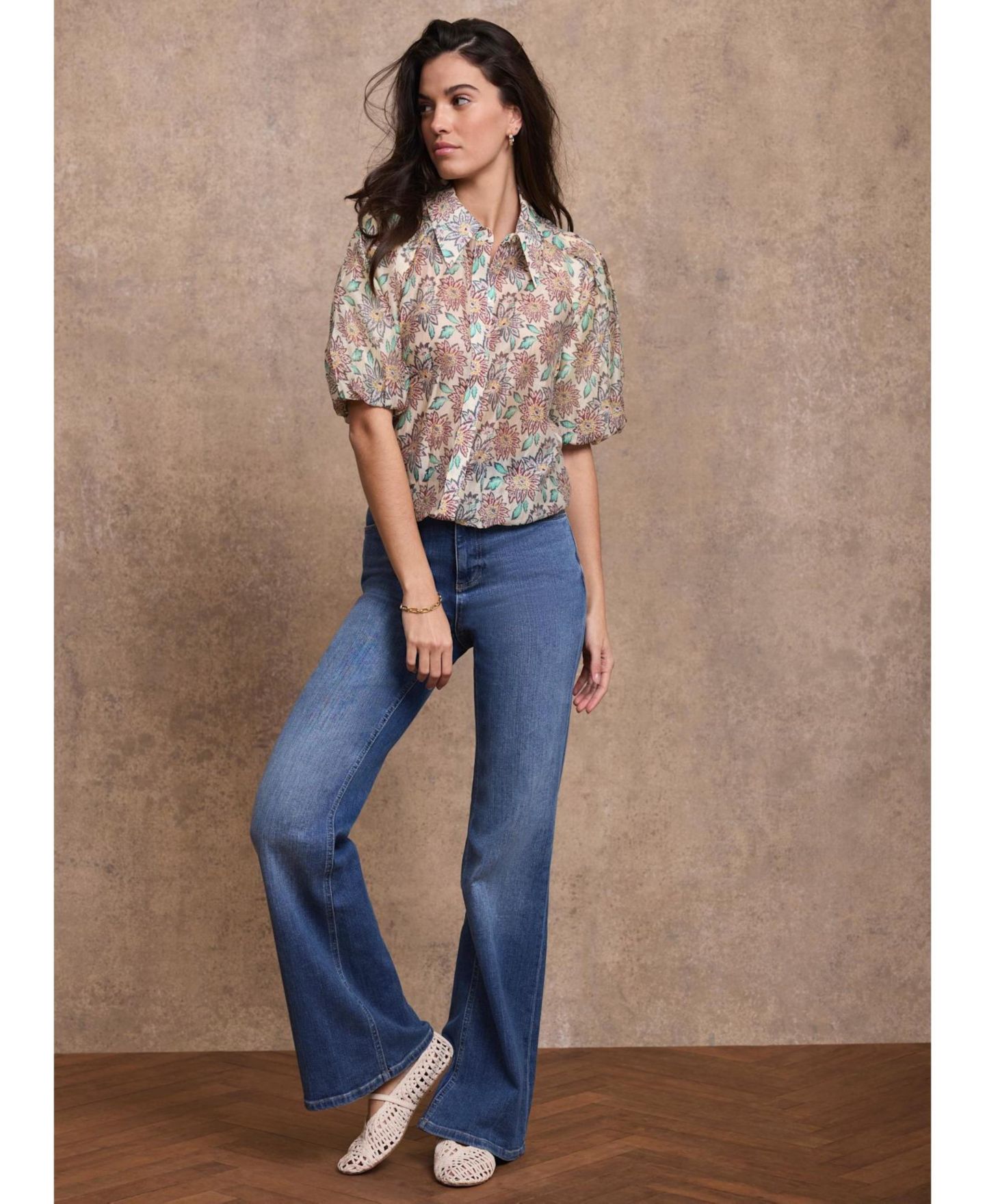 Женская рубашка Mint Velvet Floral-Print Puff-Sleeve, цвет: Бордовый — фото 3