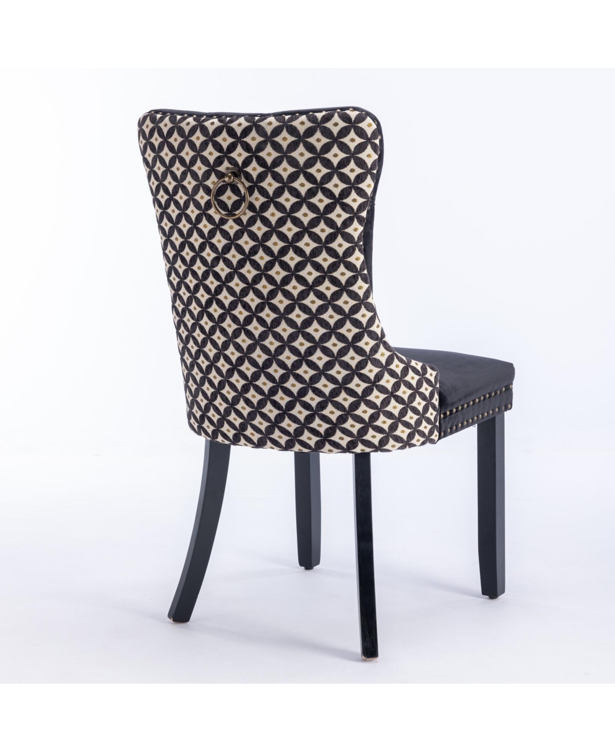 Flynama Set of 2 Patterned Velvet Dining Chairs, Solid Wood Nailhead Chairs with Adjustable Legs