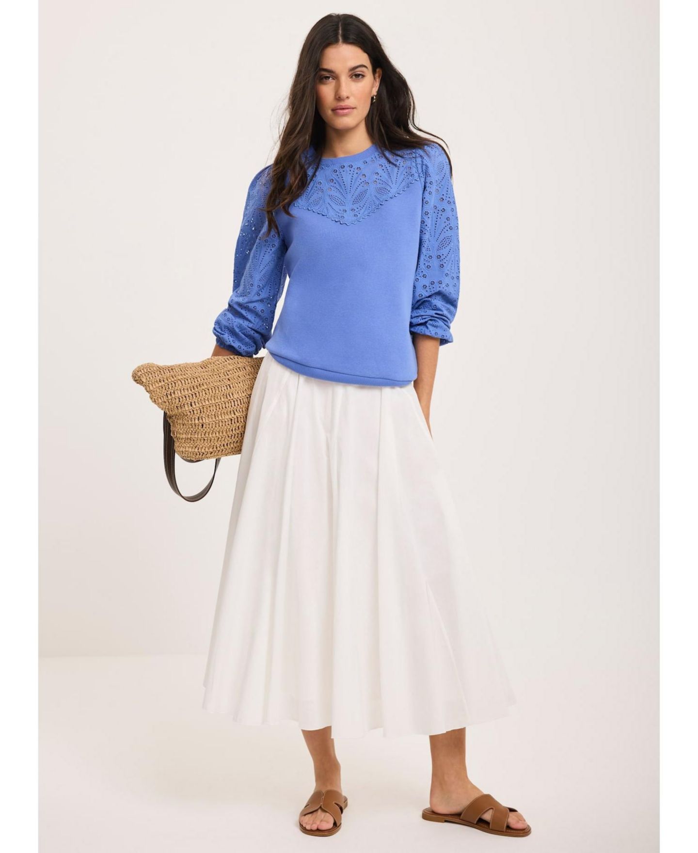 Женские толстовки Mint Velvet Cotton-Blend Broderie Blouson-Sleeve, цвет: Синий — фото 4