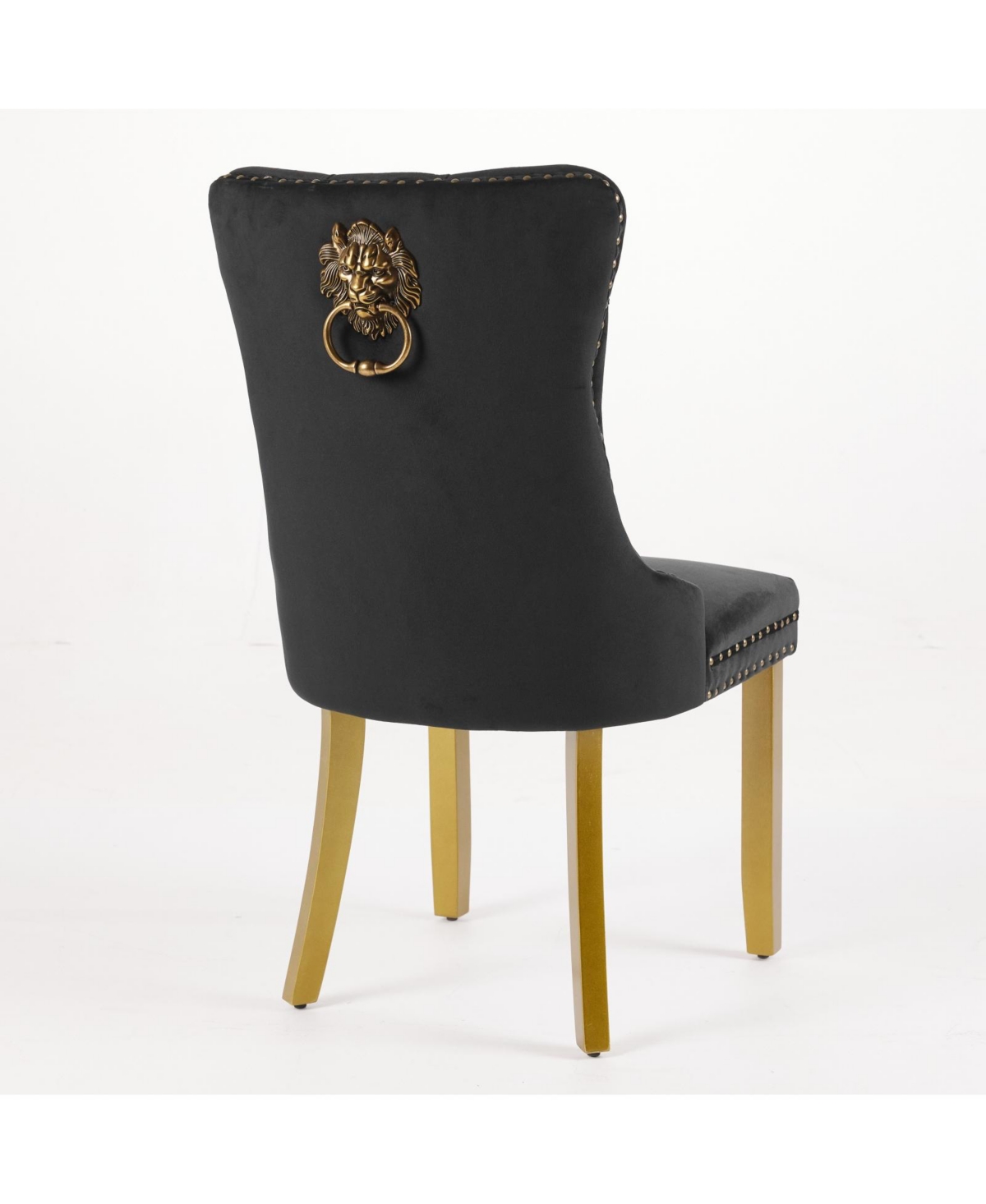 Flynama Set of 2 Velvet Mid-Century Dining Chairs, Lion Head Pull Ring Solid Wood Legs 280lbs Capacity