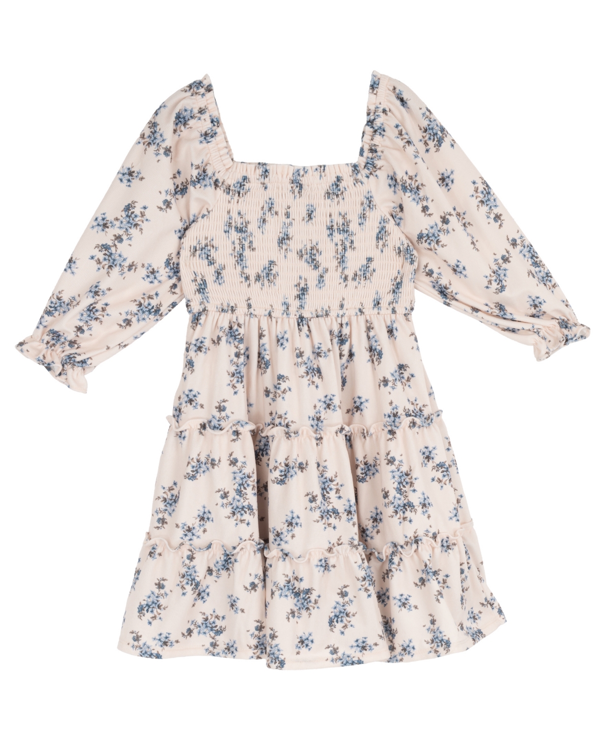 Rare Editions Girls' 4T-6X Floral Print Hand-Smocked Corduroy Dress