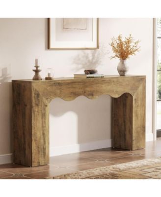 63" Farmhouse Console Table with Wavy Edge and Storage
