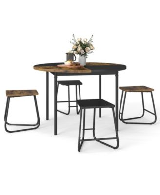 5-Piece Round Dining Set with 47-Inch Table and 4 Stools