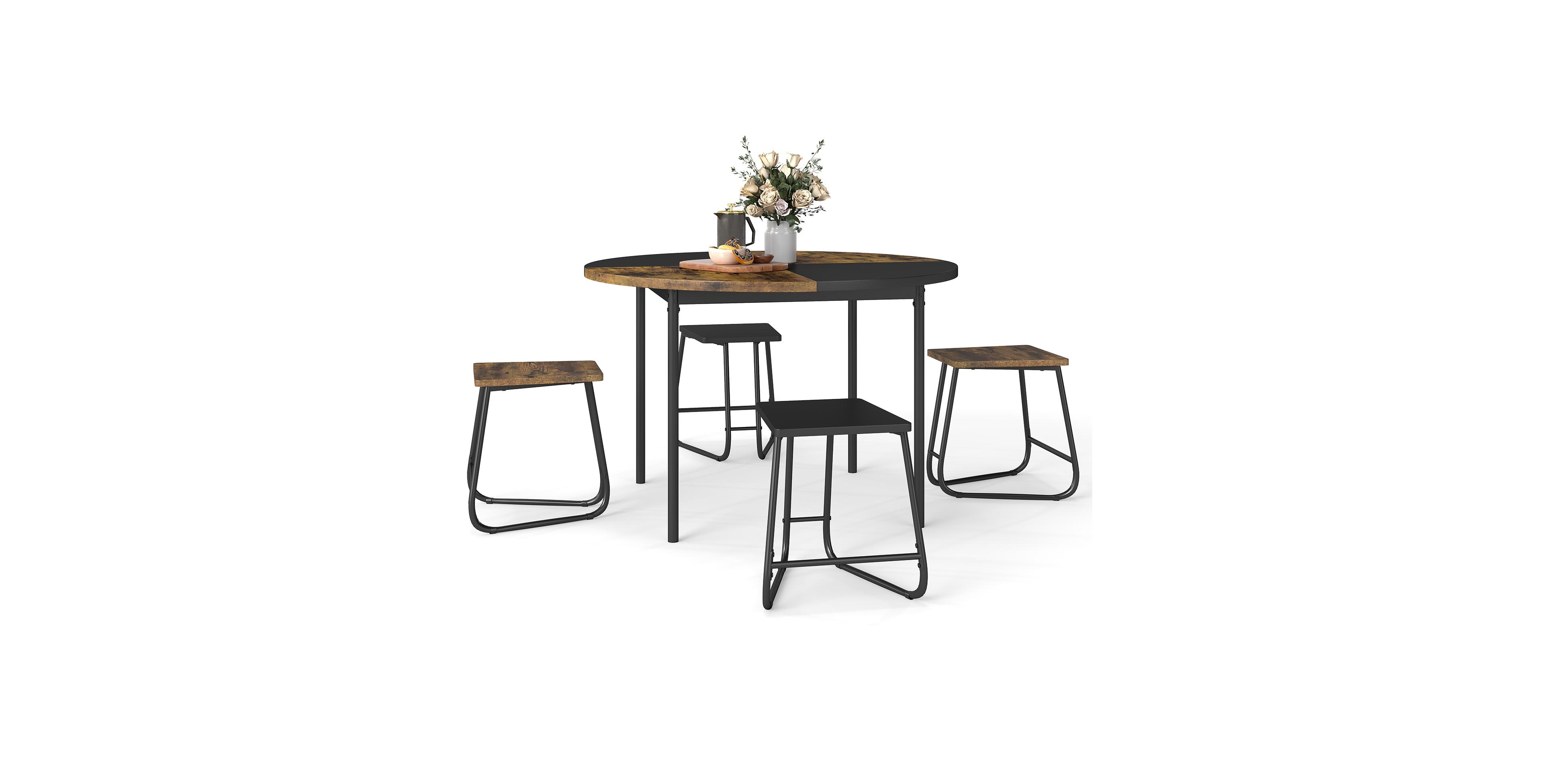 Mecale 5-Piece Round Dining Set with 47-Inch Table and 4 Stools