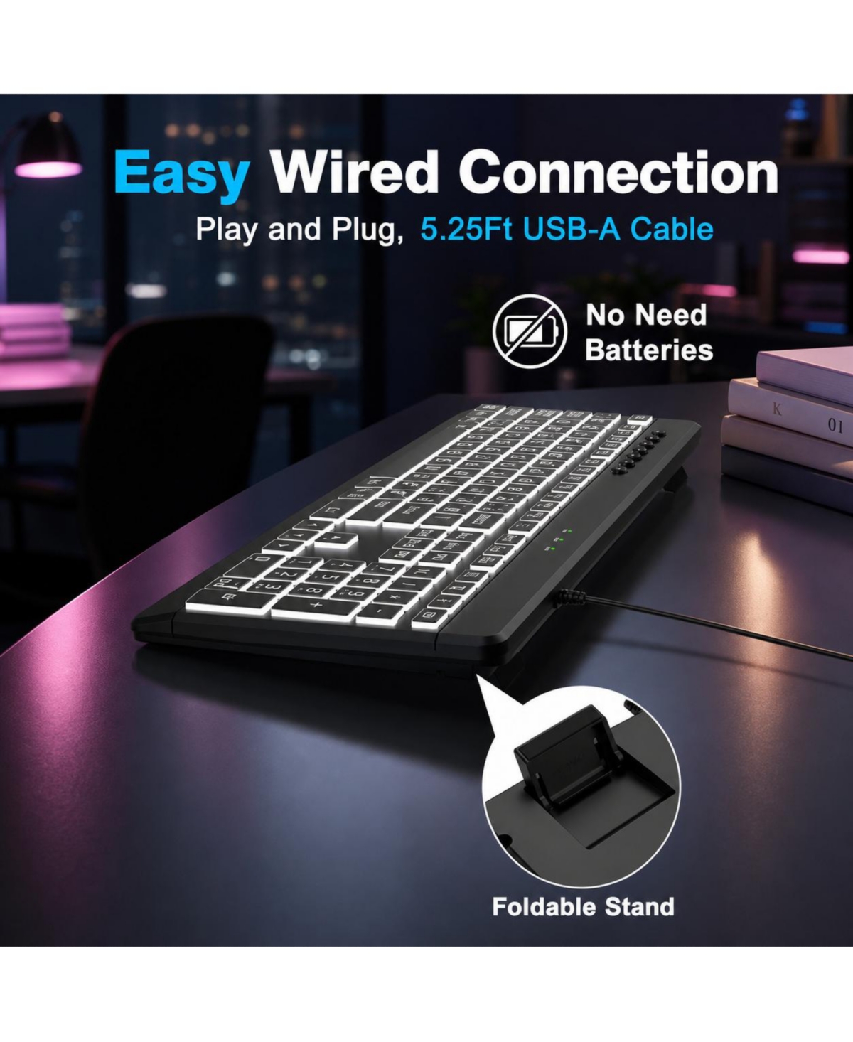 Lofree Large Print Backlit Wired Keyboard Compatible with Windows, PCs, Laptops, Chrome Devices