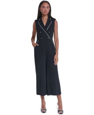 Women's Scuba Crepe Sleeveless Collared Wide-Leg Jumpsuit