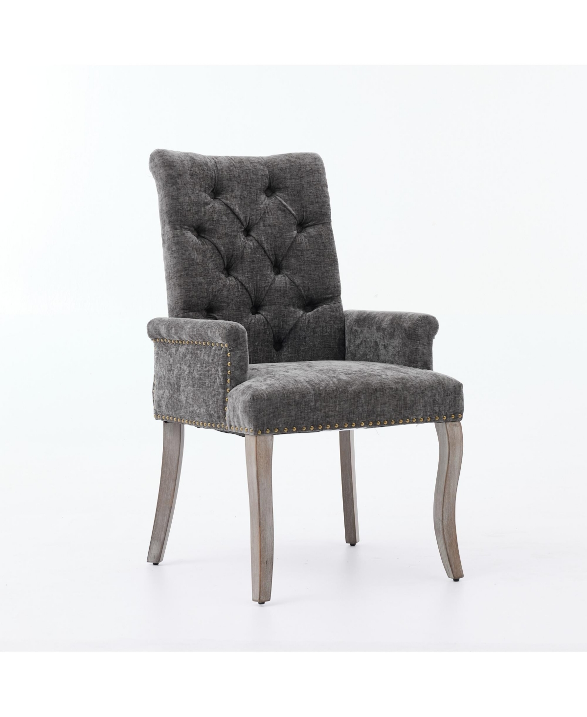 Flynama Upholstered Chenille Arm Dining Chair, Tufted Accent Chair with Curved Solid Wood Legs