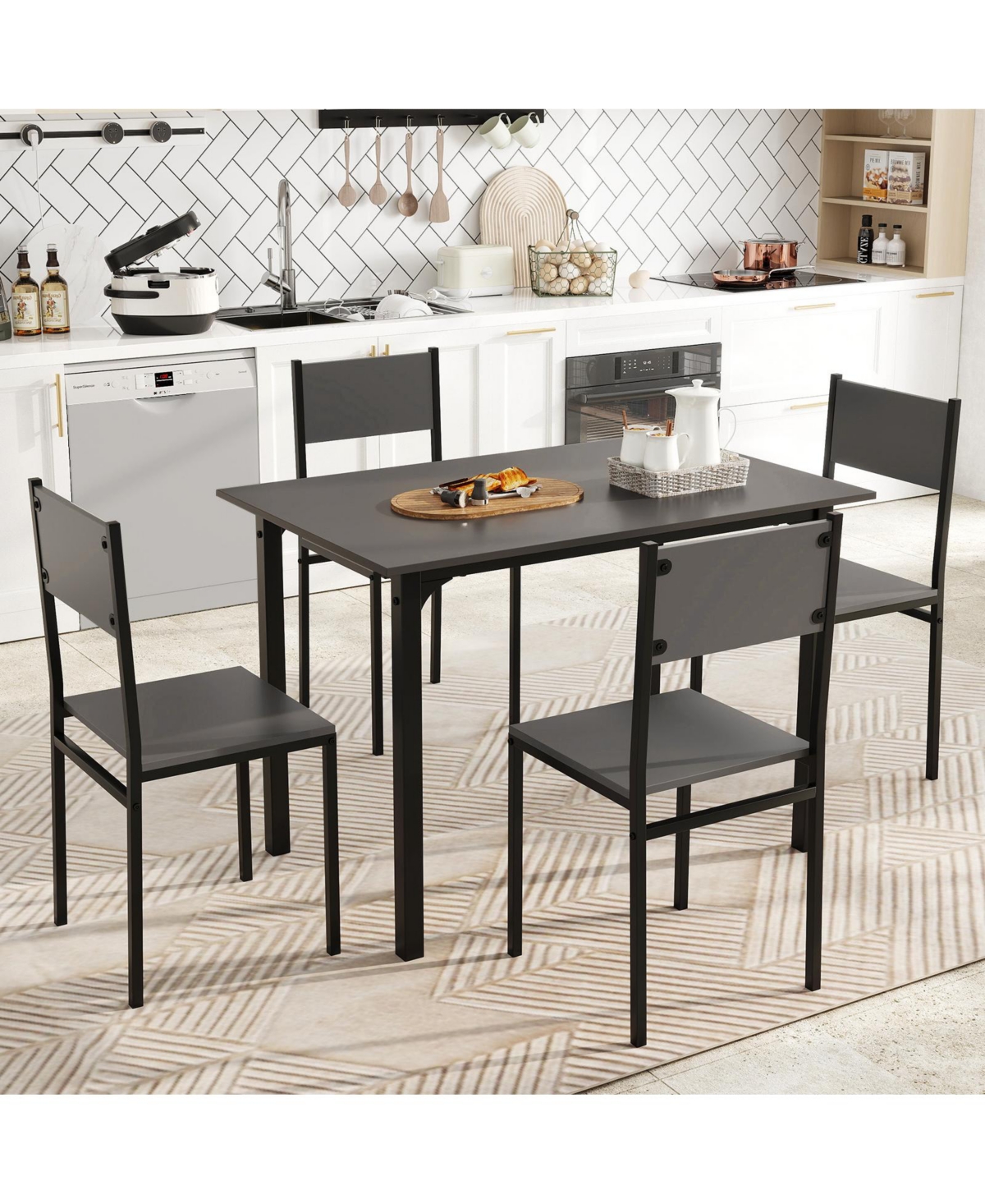 Mecale 5-Piece Industrial Dining Table Set with 4 Chairs for Kitchen