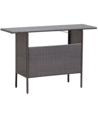 55-Inch Outdoor Wicker Bar Table with 2 Storage Shelves