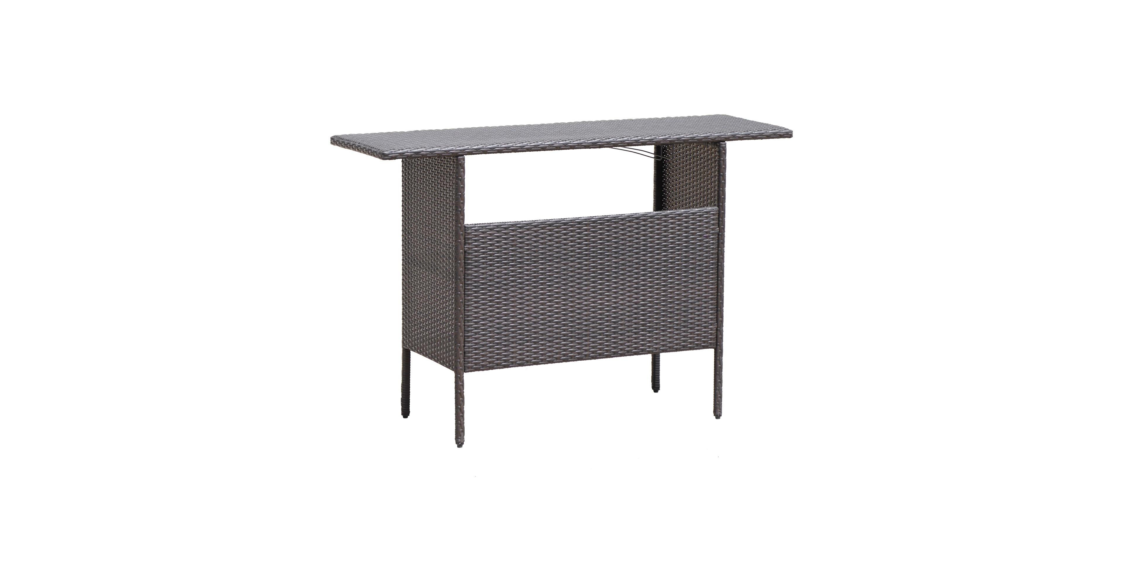 Mecale 55-Inch Outdoor Wicker Bar Table with 2 Storage Shelves