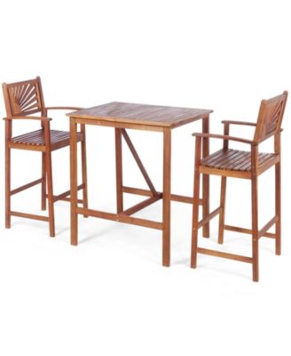 3-Piece Acacia Wood Patio Bar Set with Table and 2 Stools
