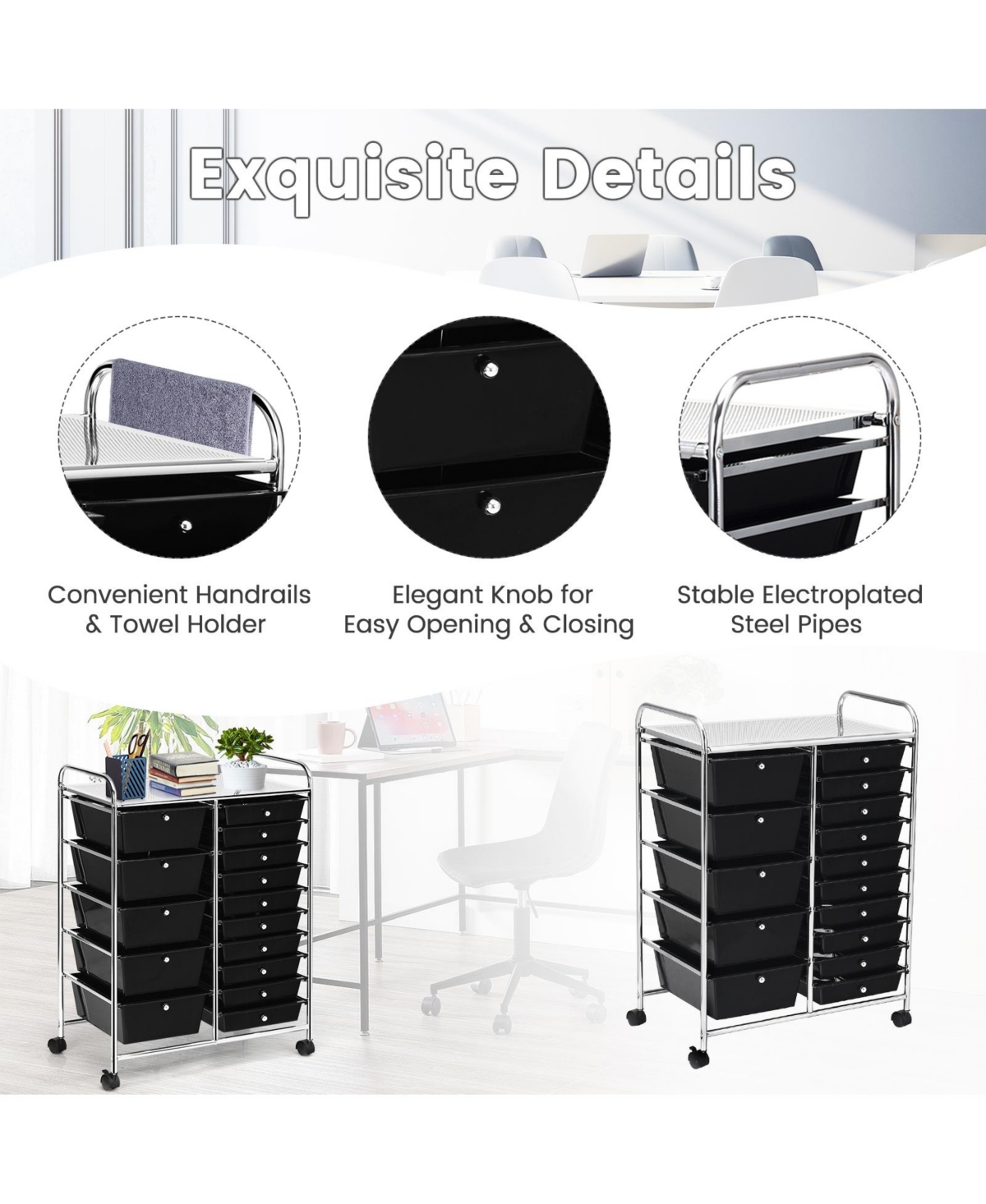 Mecale 15-Drawer Rolling Storage Cart with Top Shelf
