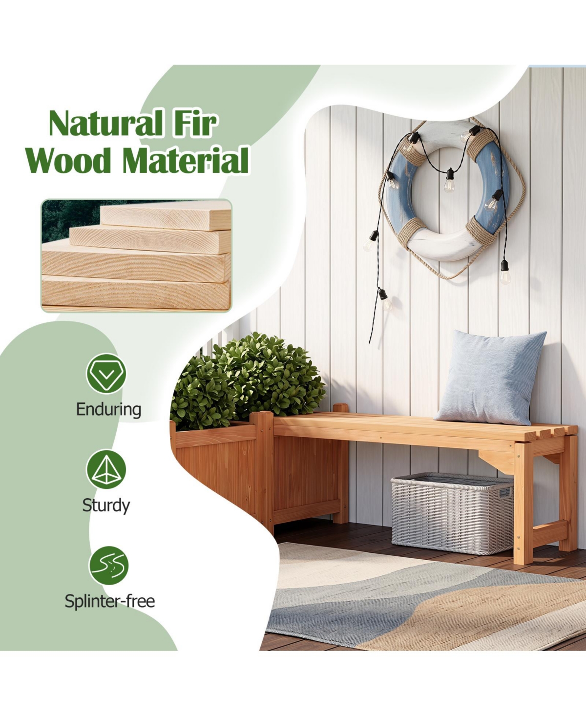 Gymax 2 Piece Outdoor Bench with Raised Garden Bed Fir Wood Planter Box with Spacious Seat