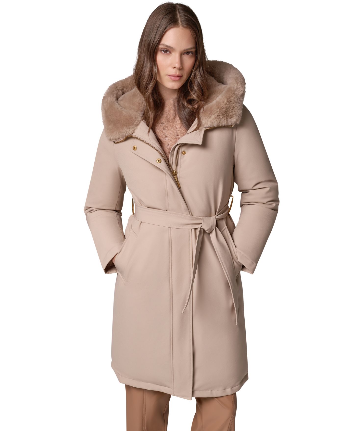 Женская куртка Donna Karan New York Puffer Hooded Belted, цвет: Barley — фото 1