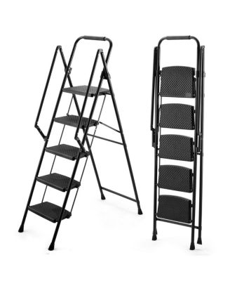  5-Step Folding Steel Ladder Stool with Anti-Slip Handle and Pedals, 330 lb Capacity