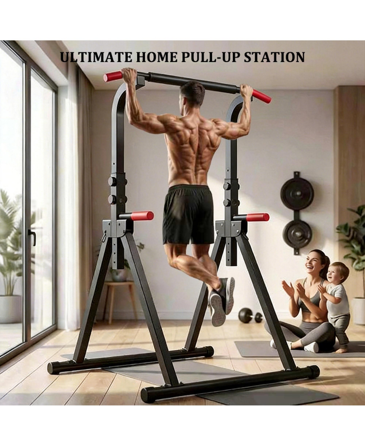 Sevorley Foldable Power Tower Dip Station with Pull Up Bar, 6-Level Height Adjustable, 440 lb Capacity
