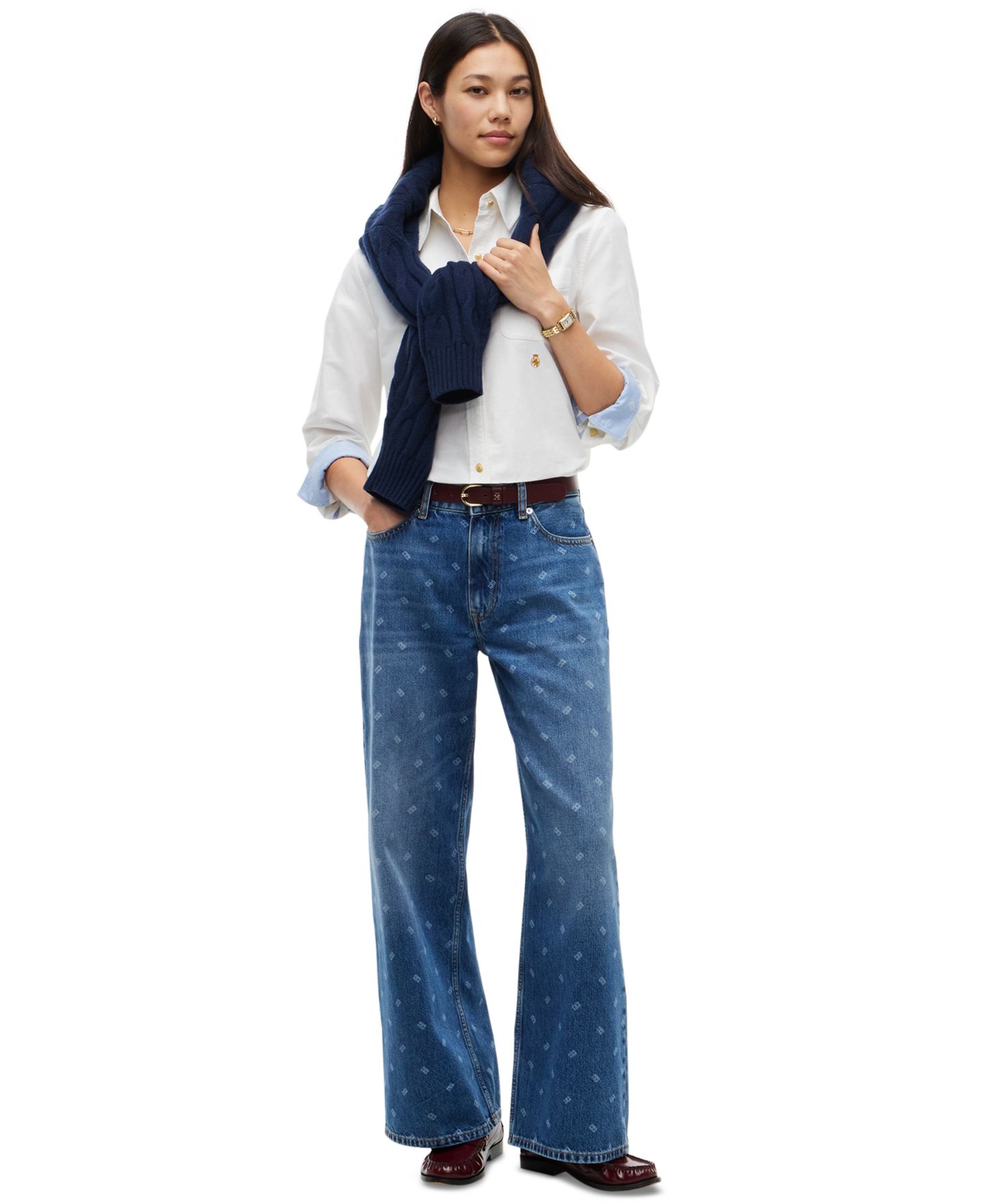 Женские широкие джинсы Tommy Hilfiger American Icons с высокой посадкой, цвет: Средняя варка — фото 2