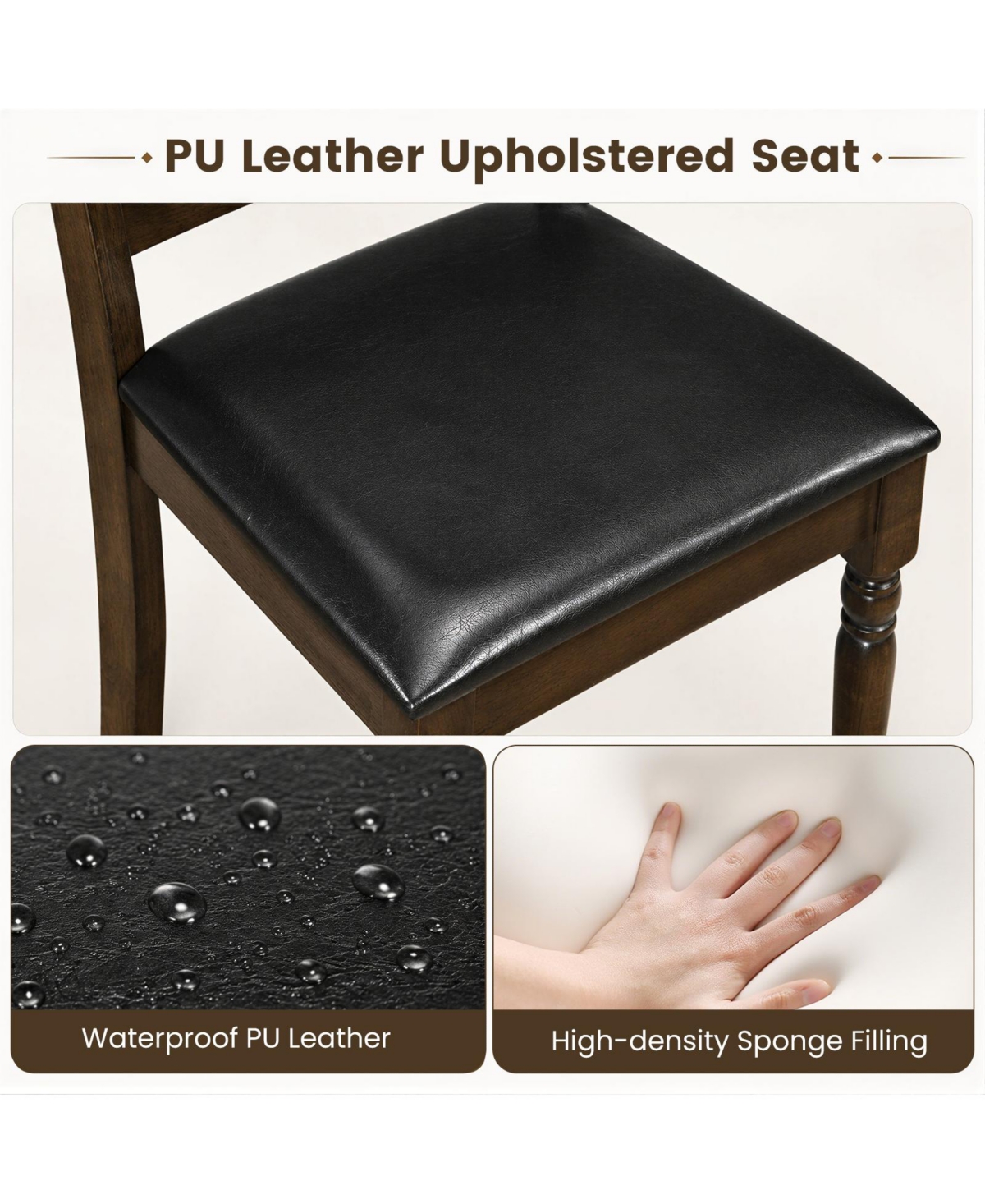 Gymax 2Piece Farmhouse Pu Leather Upholstered Dining Chairs with Ladder Back Padded Seat