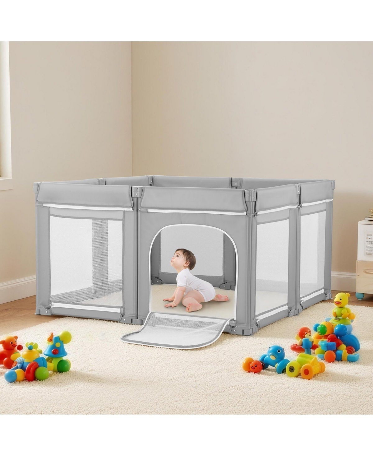 Slickblue Baby Playpen with Soft Mesh Sides, Foldable Toddler Activity Center for Indoor and Outdoor Use