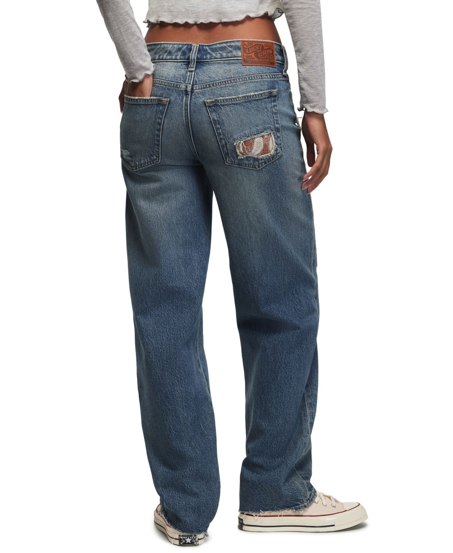 Женские джинсы Lucky Brand Lucky Legend Patchwork Baggy Mid-Rise Bootcut, цвет: Boy Bands — фото 5