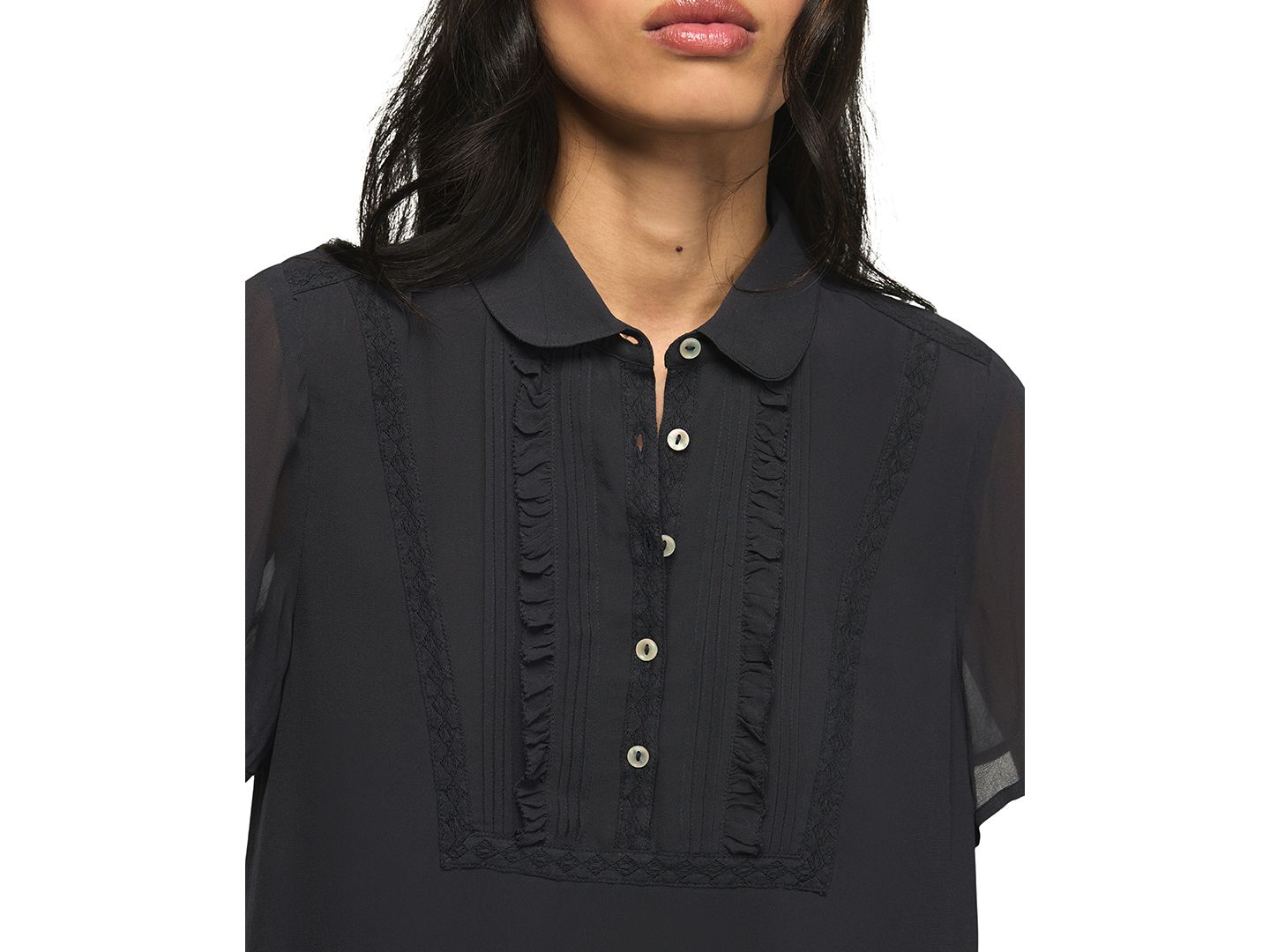 Женская блузка Lucky Brand High-Low Ruffle Short-Sleeve Blouse, цвет: Чернильный — фото 4