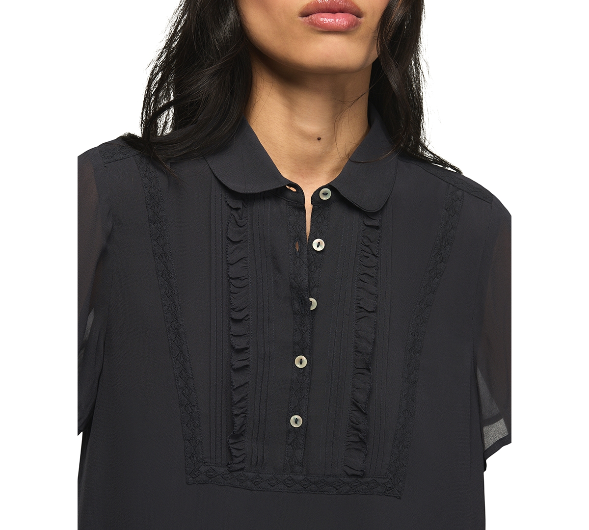 Lucky Brand Women's High-Low Ruffle Short-Sleeve Blouse
