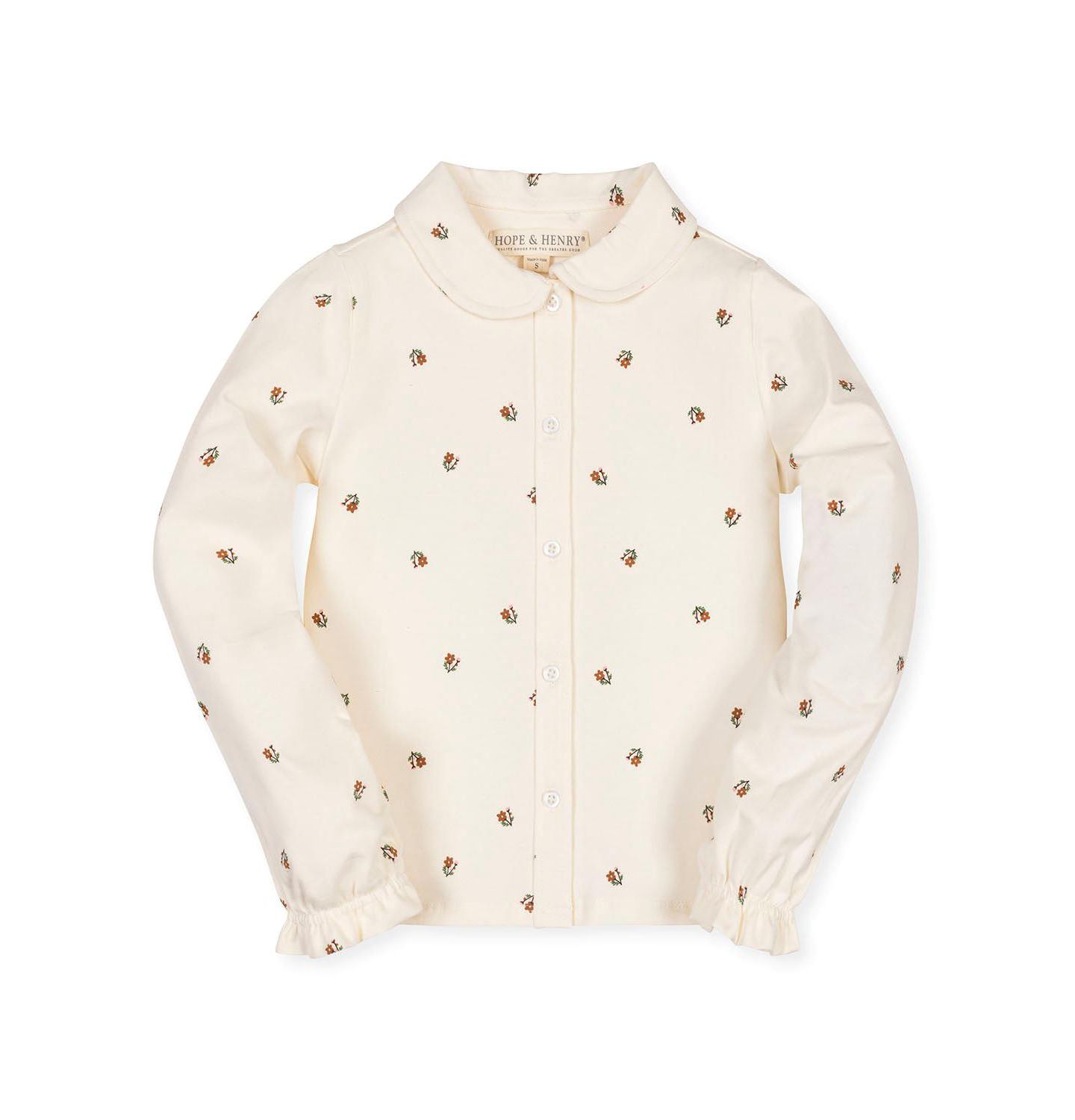 Топ Hope & Henry Organic Peter Pan Collar Knit для девочек, цвет: Слоновая кость с принтом — фото 1