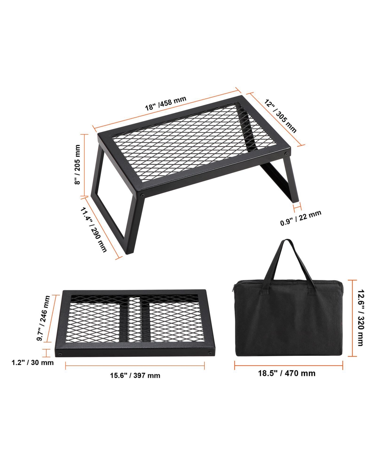 Vevor Folding Campfire Grill Portable Camping Fire Pit Steel Outdoor Bbq Picnic
