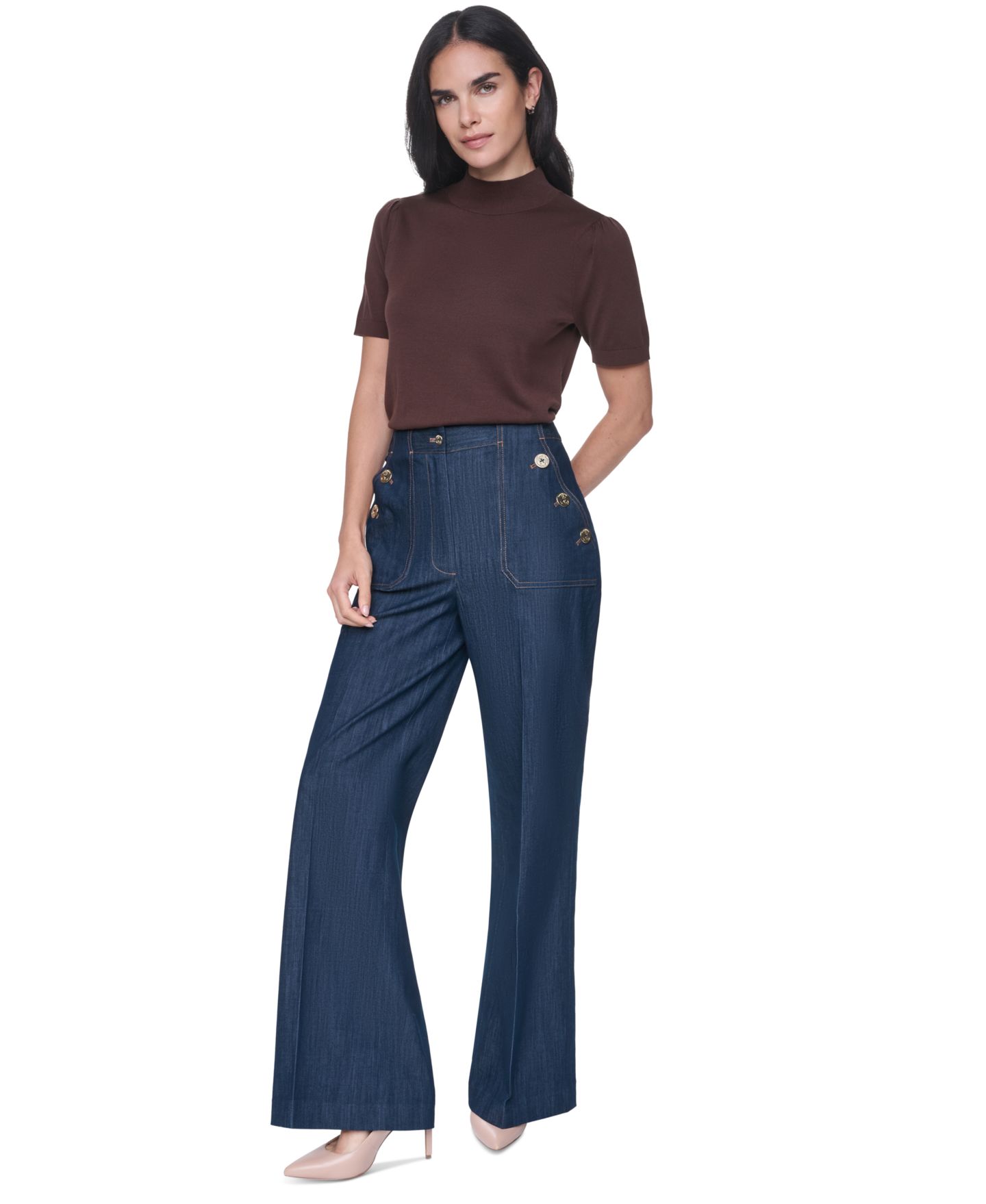 Женский свитер Tommy Hilfiger Short-Sleeve Mock-Neck Puff-Sleeve, цвет: Chicory — фото 2