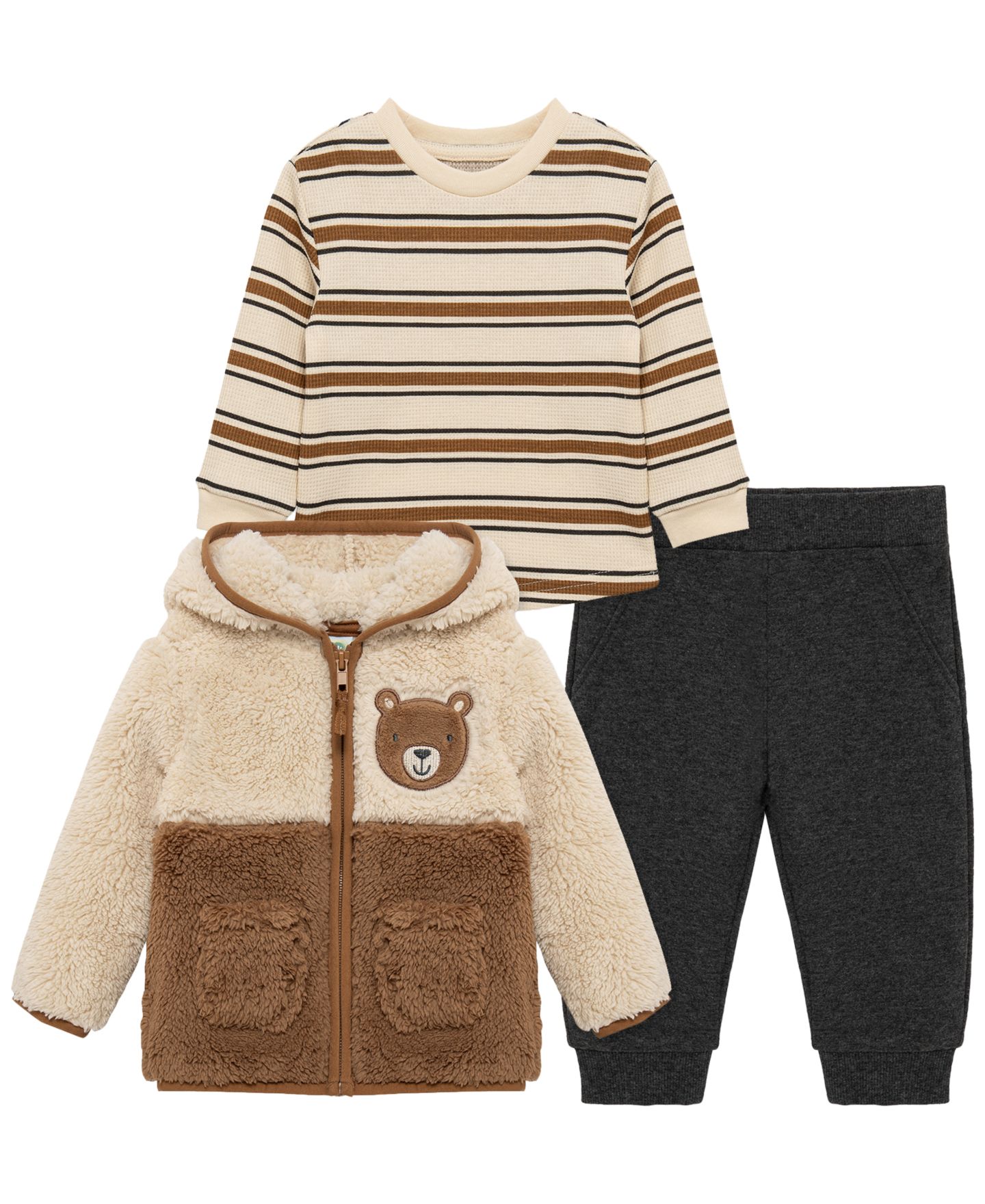 Комплект Little Me Bear Sherpa Crewneck T-Shirt, Jacket and Pants, 3-Piece Set для мальчиков-малышей, цвет: Рыжевато-коричневый — фото 1