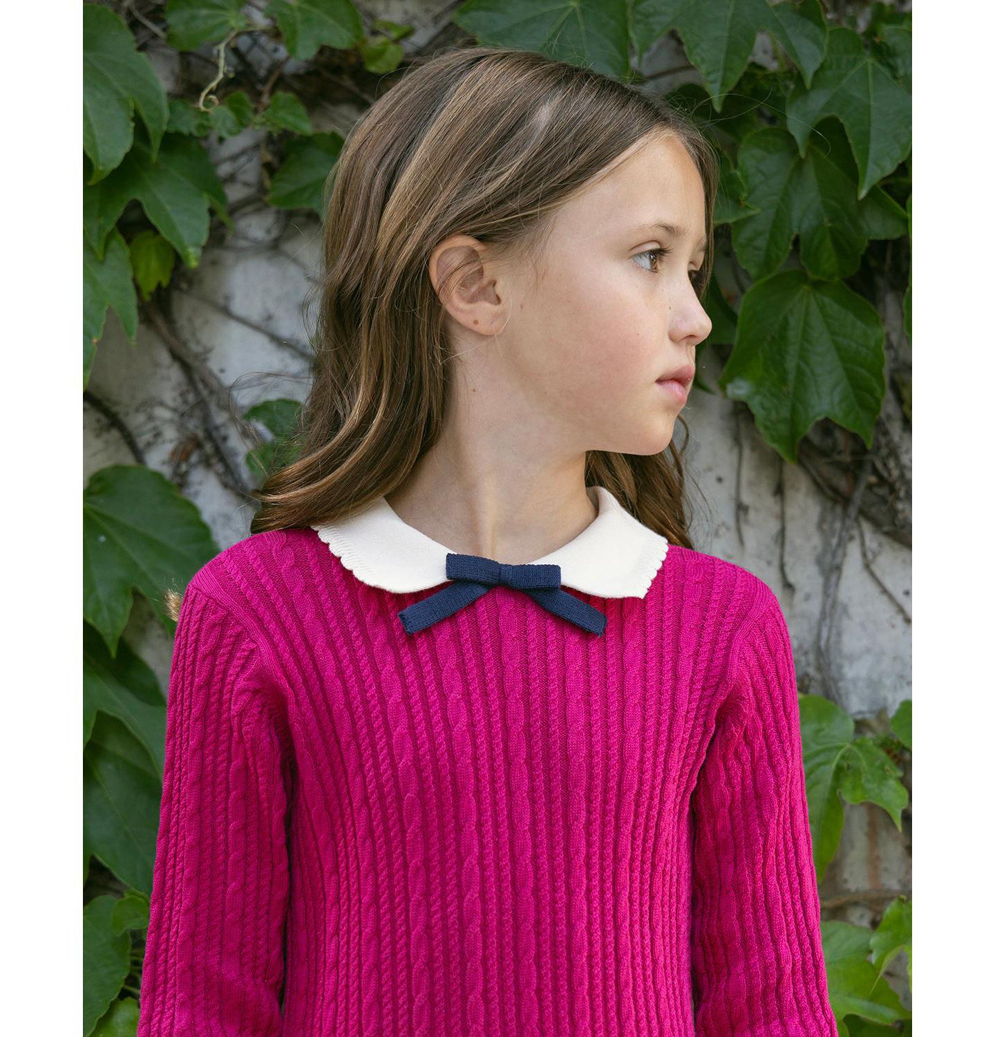 Платье Hope & Henry Organic Collared French Cable Sweater Dress для девочек, цвет: Яркий розовый — фото 4