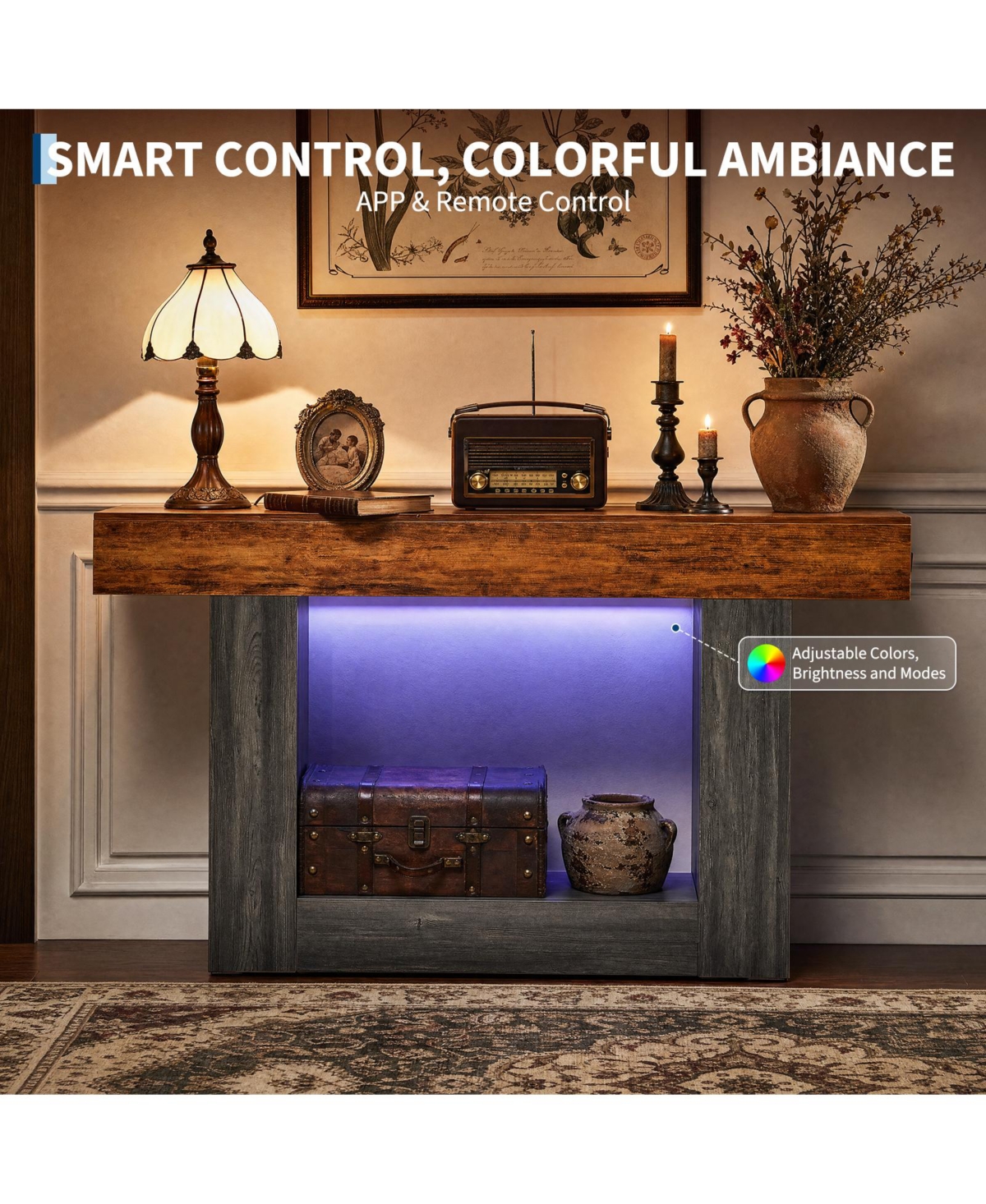 gaomon Console Table with Outlets and Led Lights
