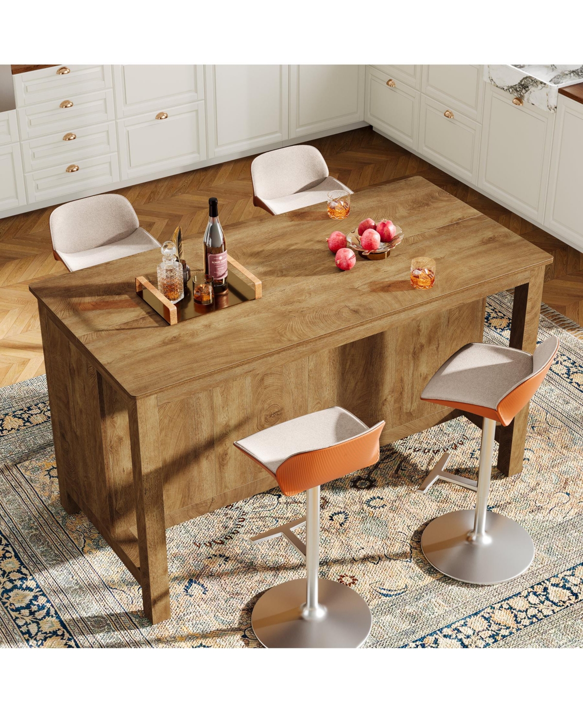 Tribesigns 59-Inch Home Bar Table Unit, 3-Tier Counter Height Pub with Storage Shelves, Cabinet