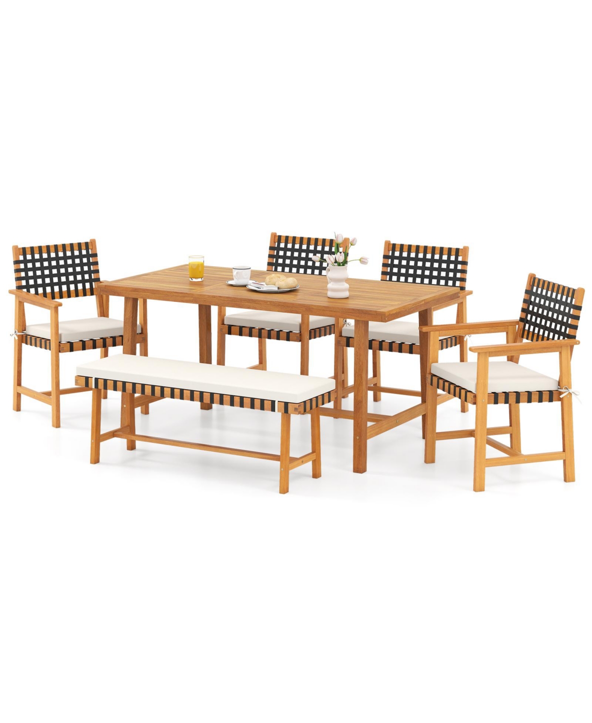 Mecale 63-Inch Heavy-Duty Acacia Outdoor Dining Table for 6 with Umbrella Hole