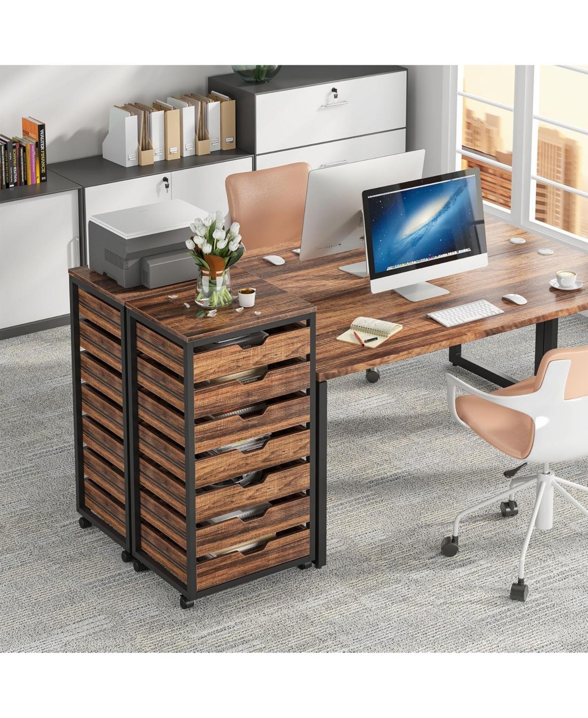 Tribesigns 7-Drawer File Cabinet, Wood Mobile Storage Drawer Unit