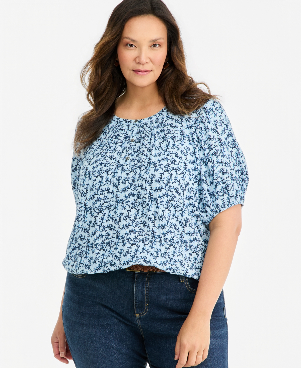 Style & Co Plus Floral Bubble Henley Top, Macy's Exclusive