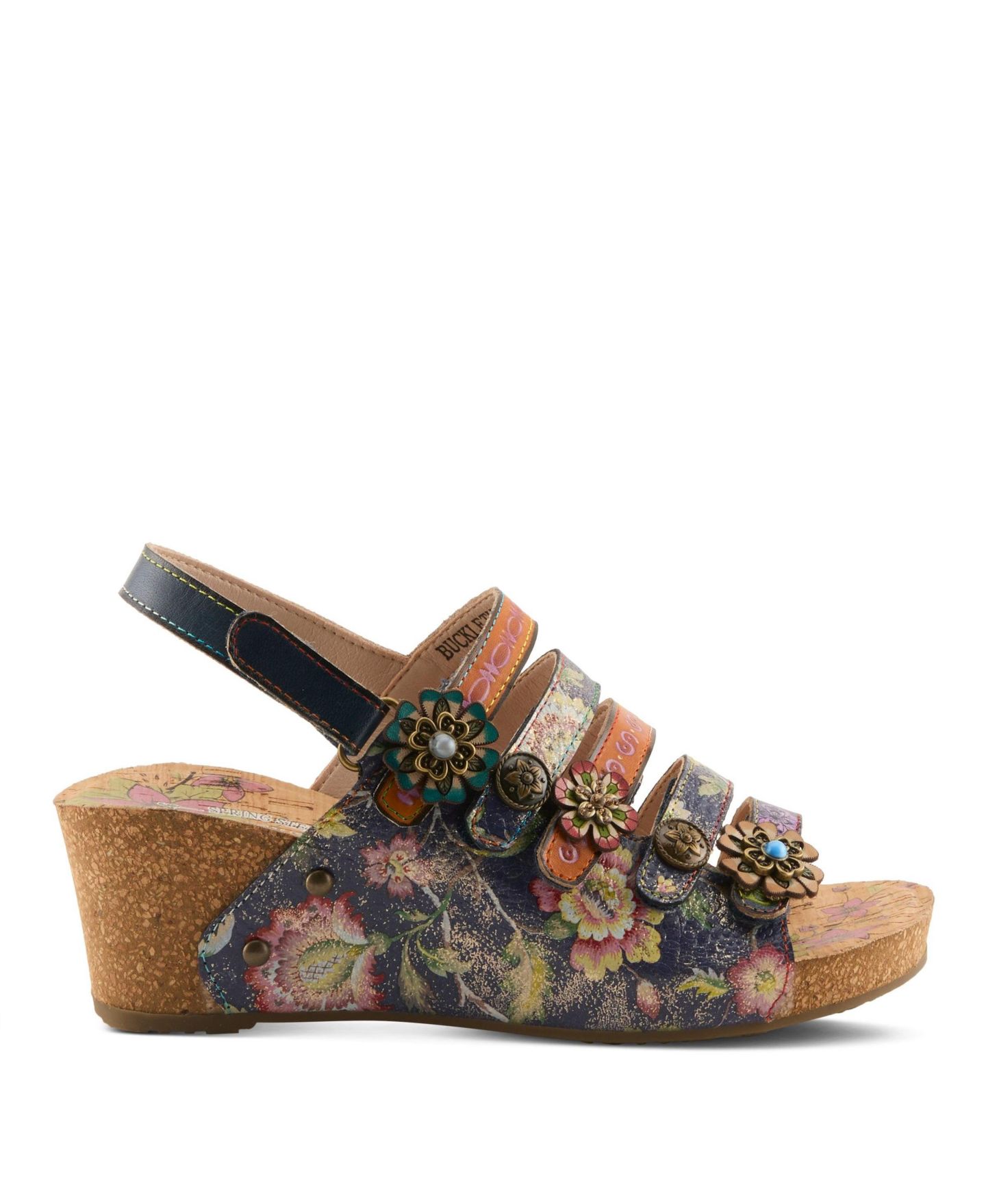 Женские сандалии L'Artiste Buckleitup Floral Wedge with Supportive Cushioned Comfort, цвет: Тёмно-синий разноцветный — фото 2