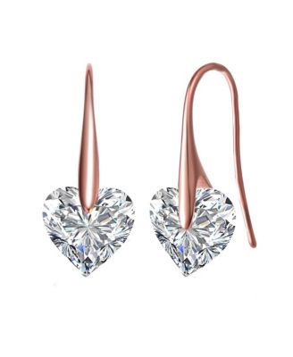 Elegant Sterling Silver Movable Heart CZ Fish Hook Earrings