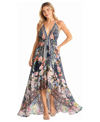 Women's Open Back Halter High-Low Maxi Dress