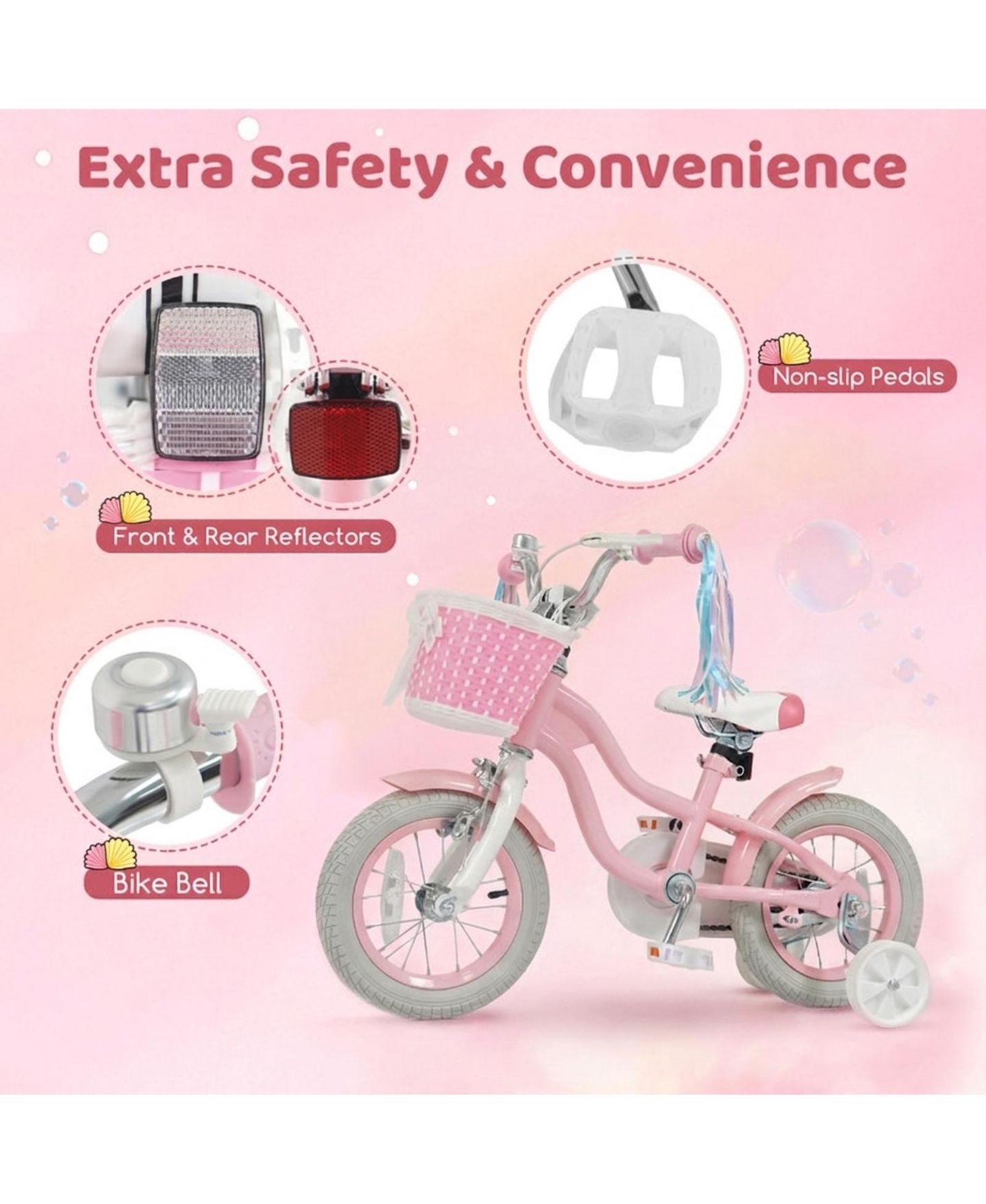 Детская игрушка HONGGE 12-Inch Girls Bike with Training Wheels and Mermaid Design, Ages 3-4, цвет: Розовый — фото 7