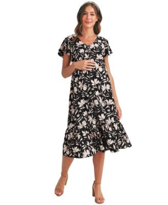 Maternity Floral-Print Flutter-Sleeve Dress