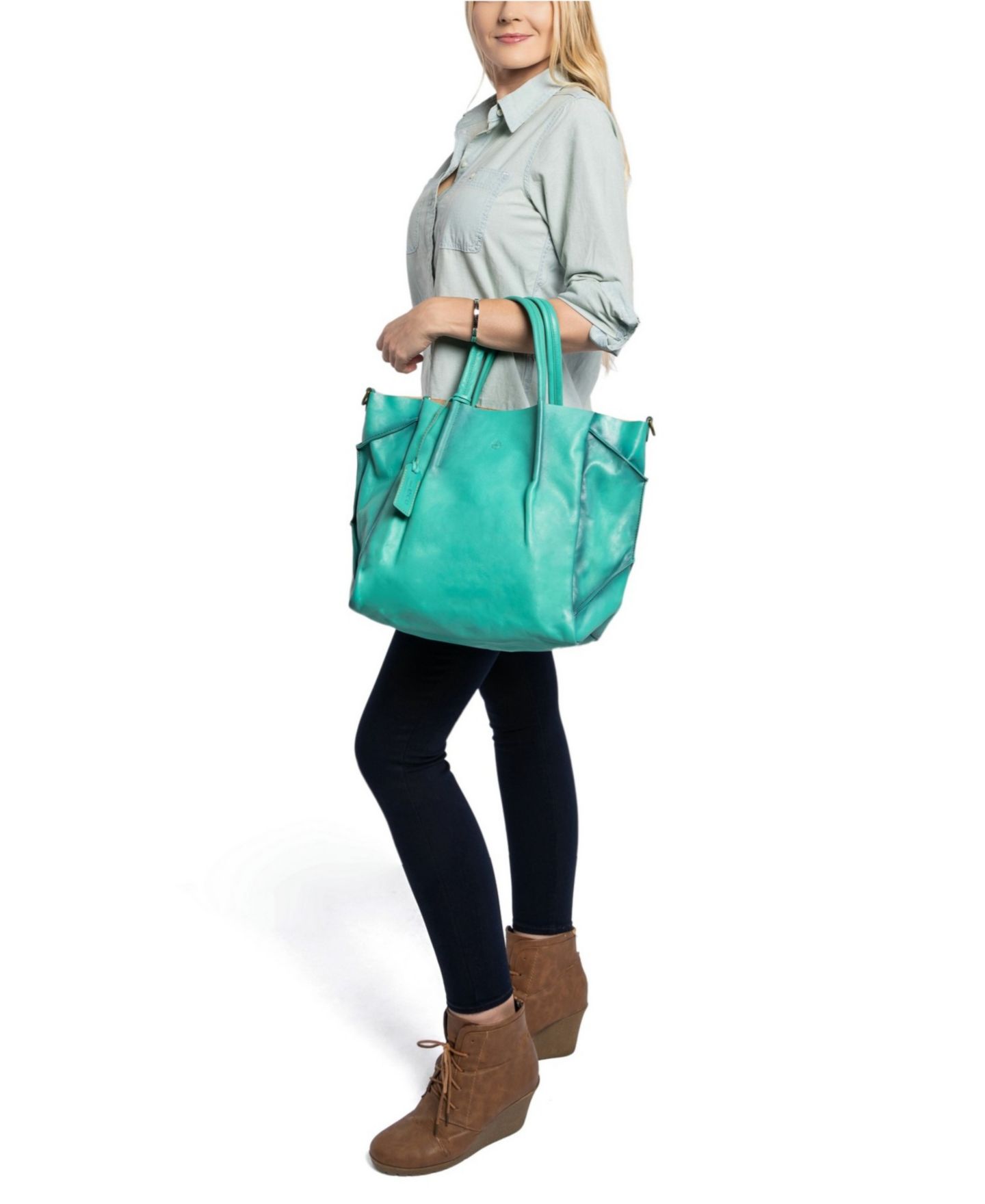 Женская сумка OLD TREND Sprout Land Extra-Large Leather, цвет: Аквамариновый — фото 3