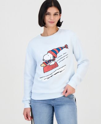 Juniors' Sled Snoopy Fleece Graphic Crewneck Sweatshirt