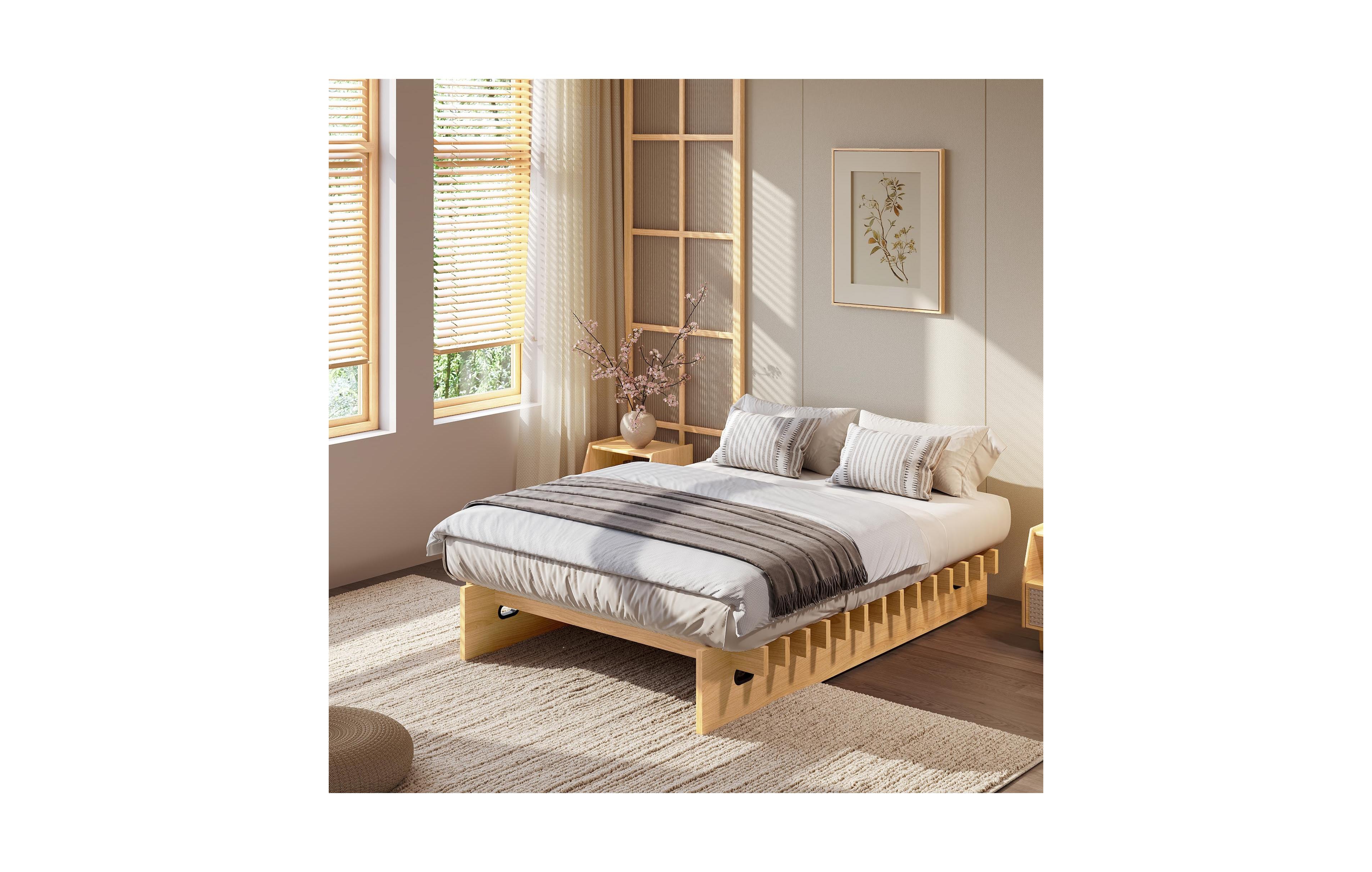 homfan Mortise and Tenon Platform Bed Frame