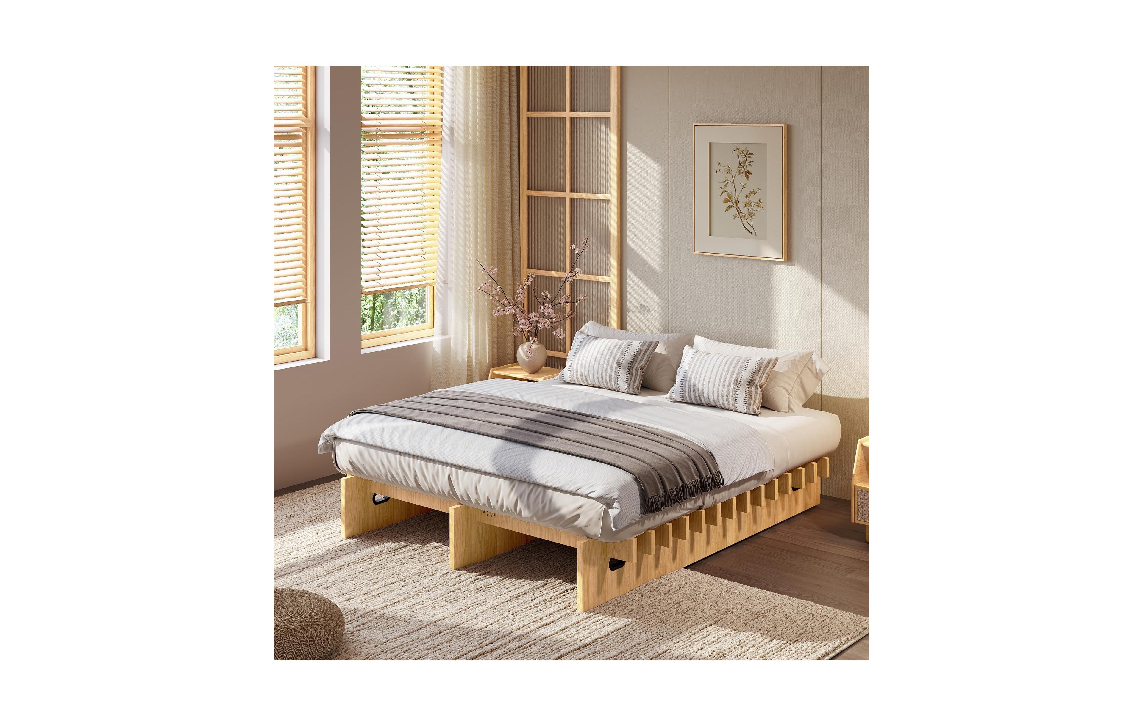 homfan Mortise and Tenon Platform Bed Frame